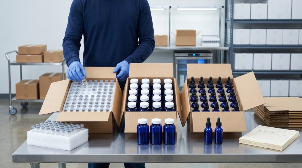Wholesale order packing of vials and dropper bottles